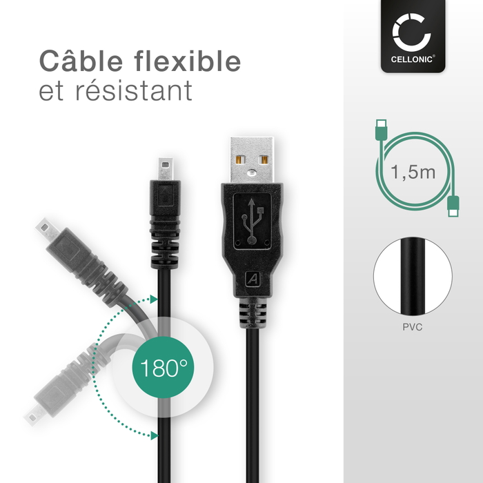 Câble USB Pour Panasonic Lumix DMC-FS9 FS8 FS7 - 14,5 Cm - Données Et Charge