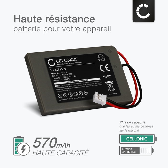 CellePhone Batteria 1350 MAh Li-Ion Per Sony PlayStation 3 Move Motion Controller | Sostituisce LIS1441, LIP1450 | Ricambio Compatibile