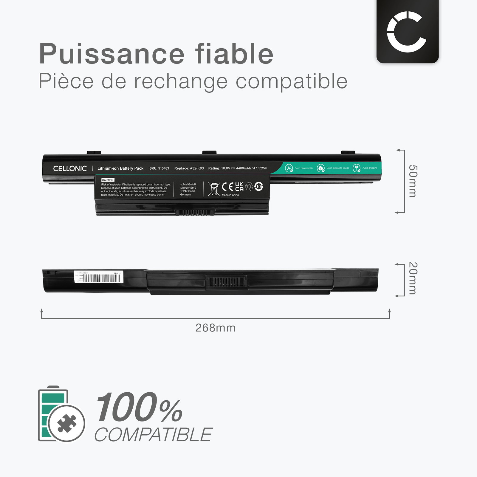 Batterie ASUS A32-K93 / A42-K93 – Originale – Pour K93, K93S, K93SM, K93SV – Neuf