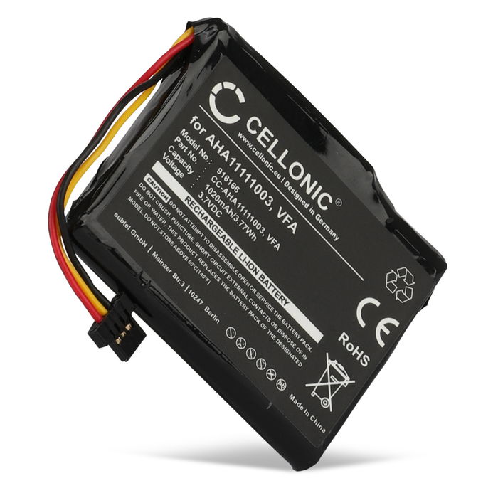Battery for TomTom Via 1605, Start 60, Start 60 M, Start 60 EU, 4EN62, VF6D, AHA11111003 1020mAh from CELLONIC