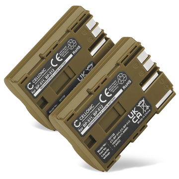 2x Batterie 1600mAh pour appareil photo Canon EOS, PowerShot, Optura - Remplacement modèle BP-511,-512,-514,BP-508