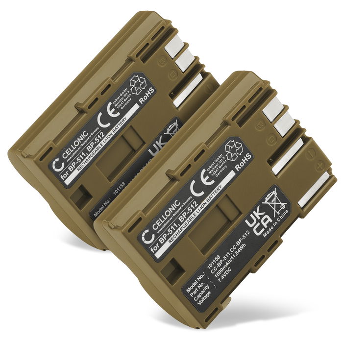 2x Battery for Canon EOS 5D 40D 300D 30D 50D 20D 300V, PowerShot G2 G5 G6, BP-511 BP-512 BP-514 1600mAh from CELLONIC