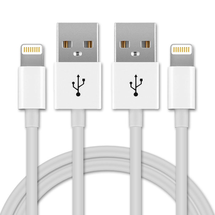 2x Câble Lightning 8 Pin de 1m pour montre Apple iPhone 14, 13, 12, 11, X, XS, XR, 8, 7, SE data et charge blanc en