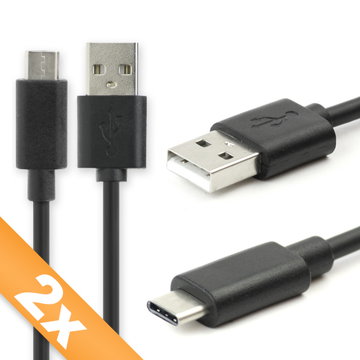 2x Câble USB C Type C de 1,0m pour montre Microsoft Lumia 950 / Lumia 950 XL (USB A 2.0 -> USB Type C) data et charge 3A noir en PVC
