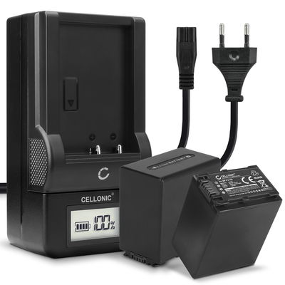 Pack de 2x batteries AC-VQV10 BC-TRV 3300mAh pour appareil photo Sony DCR, DEV, FDR, HDR - Avec chargeur NP-FV100 et câble d'alimentation