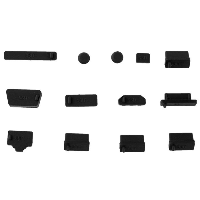Set de 13 Bouchons Anti-Poussière USB Caches Anti-Poussière pour Smartphones, Ordinateurs Portables | Convient aux ports USB-A, Casques à Écouteurs de 3.5 mm etc. Silicone, Noir