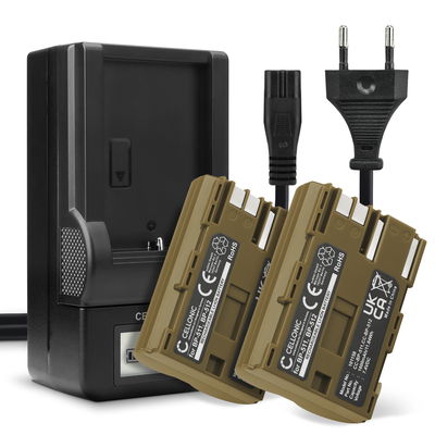 Pack de 2x batteries BP-511-512 514 BP508 1600mAh pour appareil photo Canon EOS 5D EOS 50D EOS 40D EOS 30D 300D EOS 20D EOS 10D PowerShot G3 G5 G1 - Avec chargeur CB-5L et câble d'alimentation