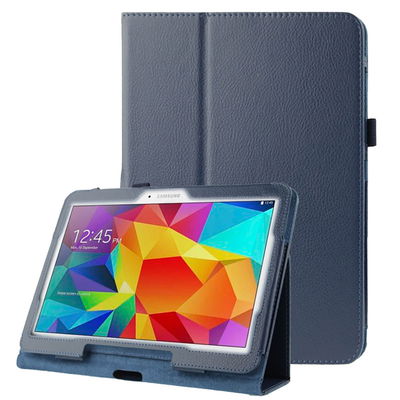 Étui avec stand intégré pour tablette Samsung Galaxy Tab 4 10.1 (SM-T530 / SM-T531 / SM-T533 / SM-T535) - Cuir synthétique, couleur bleu foncé Housse Pochette