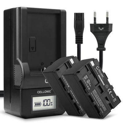 Pack de 2x batteries NP-F930 NP-F950 NP-F960 NP-F970 XL-B2 XL-B3 4400mAh pour appareil photo Sony HXR-NX100 NX5 HXR-MC2500 HDR-FX7 FX1 FX1000 HVR-Z1 HVR-HD1000 DSR-PD150 PD170p - Avec chargeur BC-VM50 et câble d'alimentation