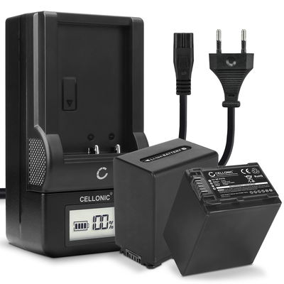 Pack de 2x batteries NP-FV70 NP-FV100 2200mAh pour appareil photo Sony AX100 FDR-AX700 PXW-Z90 HXR-NX80 HDR-CX625 CX680 CX900 CX450 NEX-VG30 VG20 VG10 - Avec chargeur AC-VQV10, BC-TRV et câble d'alimentation