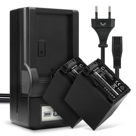 2x Batterie pour Appareils Photo Sony AX53 4K HANDYCAM FDR-AX53; DCR-PJ5; DCR-SR15 NP-FV70 NP-FV100 (2200mAh, 7.4V) + Chargeur de CELLONIC