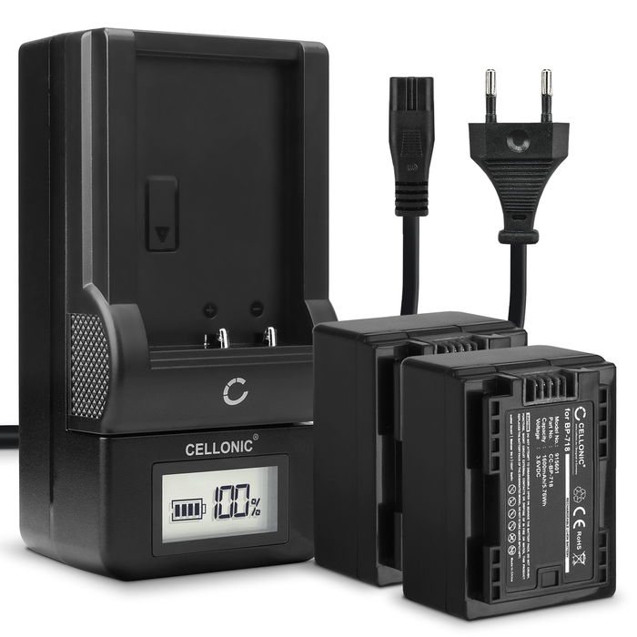 2x CELLONIC Camera Battery for Canon LEGRIA HF R806 R86 HF R706 HF R606 HF R506 R406 R306 R36 VIXIA HF R500 Replacement BP-718 BP-709 Battery 1600mAh Backup + Charger CG-700