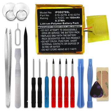 Batterie 616-0274 616-0278 100mAh pour Apple iPod Shuffle 2 Generation A1204 - + kit d'outils