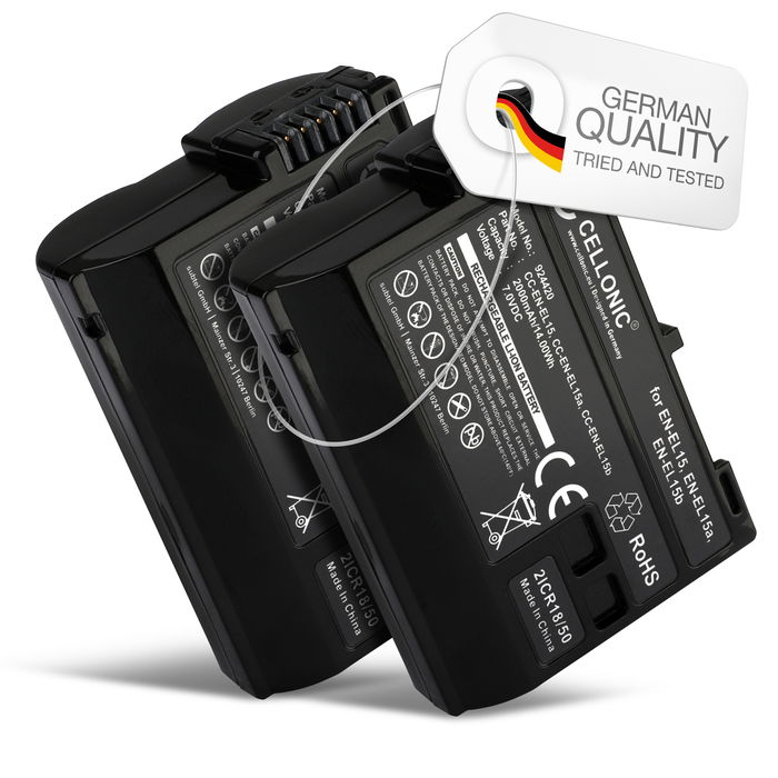 2x Battery EN-EL15 for Nikon D850 D750 1 V1 D7500 D7200 D800 D810 D7100 D7000 D610 from CELLONIC