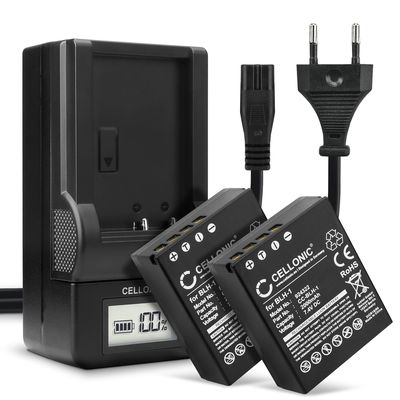 Pack de 2x batteries BLH-1 2000mAh pour appareil photo Olympus OM-D E-M1 Mark II, OM-D E-M1X - Avec chargeur BCH-1 et câble d'alimentation