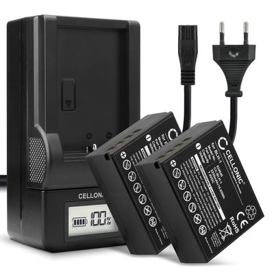 Pack de 2x batteries BLH-1 2250mAh pour appareil photo Olympus OM-D E-M1 Mark II OM-D E-M1 Mark III OM-D E-M1X / BLH-1 / BCH-1 - Avec chargeur BCH-1 et câble d'alimentation