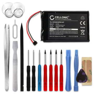 CELLONIC GPS Battery for Garmin Nüvi 2597 LMT 2599 LMT 2589 LMT 2559 LMT 2539 LMT + 17pc GPS Tool Kit AI32AI32FA14Y 1000mAh SatNav Sat Nav Battery Replacement