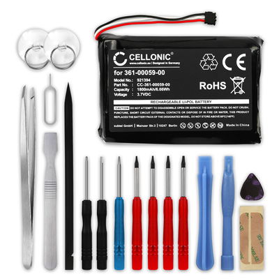 CELLONIC GPS Battery for Garmin Zumo 390, Zumo 350, Zumo 340 (010-01043-01, 020-00218-05) + 17pc GPS Tool Kit 361-00059-00 1800mAh SatNav Sat Nav Battery Replacement