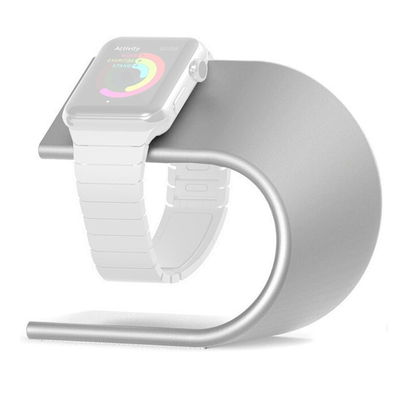 Support station de recharge en Aluminium couleur argent pour montre connectée Apple Watch SE / 7 / 6 / 5 / 4 / 3 / 2 / 1 - 38mm / 40mm / 42mm / 44mm