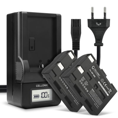 Pack de 2x batteries NP-400 1600mAh pour appareil photo Konica Minolta Maxxum 7D Dynax 5D Dynax 7D DiMAGE A2 DiMAGE A1 Maxxum 5D - Avec chargeur NP-400 et câble d'alimentation