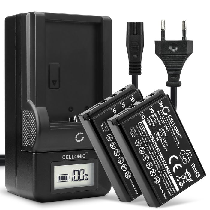 Pack de 2x Batteries Kodak Easyshare DX6490 Accu 1400mAh avec station de chargement à affichage LED et prise secteur