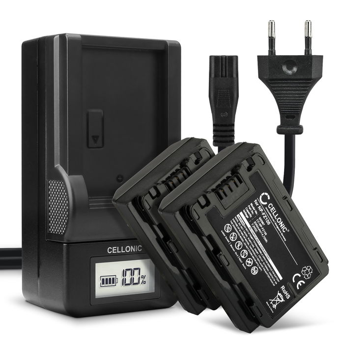 Pack de 2x batteries NP-FZ100 2040mAh pour appareil photo Sony A7 IV, Alpha 7C, A6600, 7S III, Alpha 1, Sony A9, A7R III, Alpha 7R V - Avec chargeur BC-QZ1 et câble d'alimentation