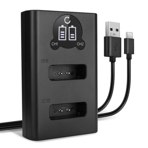 USB Dual Battery Charger for Canon PowerShot G7 X, SX740 HS, SX620 HS, G5 x – charges 2x NB-13L batteries, 4.2W, 1m + USB Cable from CELLONIC