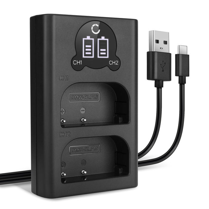 Chargeur Double USB rapide pour Panasonic DMW-BLF19 Cable de Charge Cordon Alimentation + Câble USB