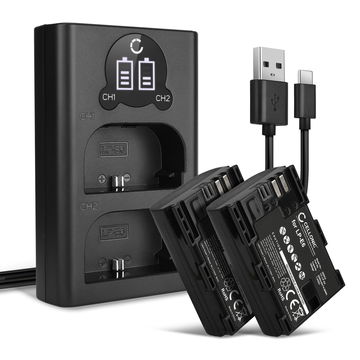 2x Batterie LP-E6N LP-E6 2000mAh + Chargeur Double CBC-E6 LC-E6 pour Canon EOS 80D 90D 70D 7D 6D Mark II 60D R6 R5 5Ds R 5D Mark IV III
