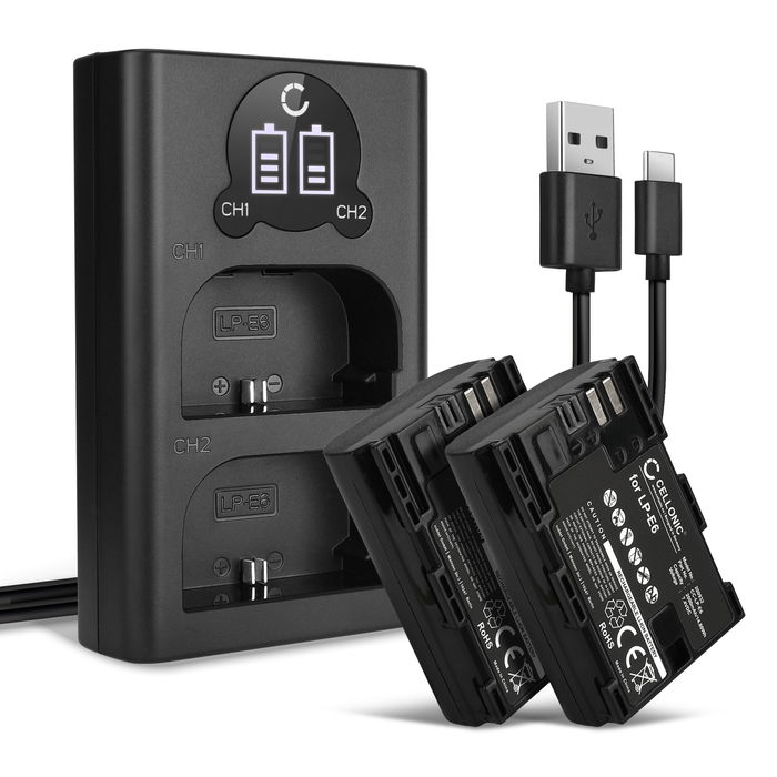 2x Canon EOS 90D Batterie + Chargeur Double 2000mAh de CELLONIC