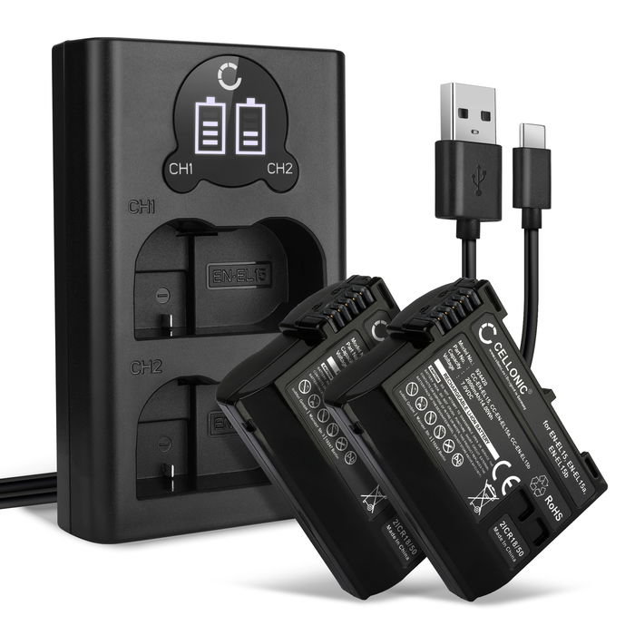 2x Nikon D7200 Batterie + Chargeur Double 2000mAh de CELLONIC