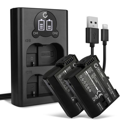 2x Batterie EN-EL15 + Chargeur Double pour Nikon D850 D750 1 V1 D7500 D7200 D800 D810 de CELLONIC 