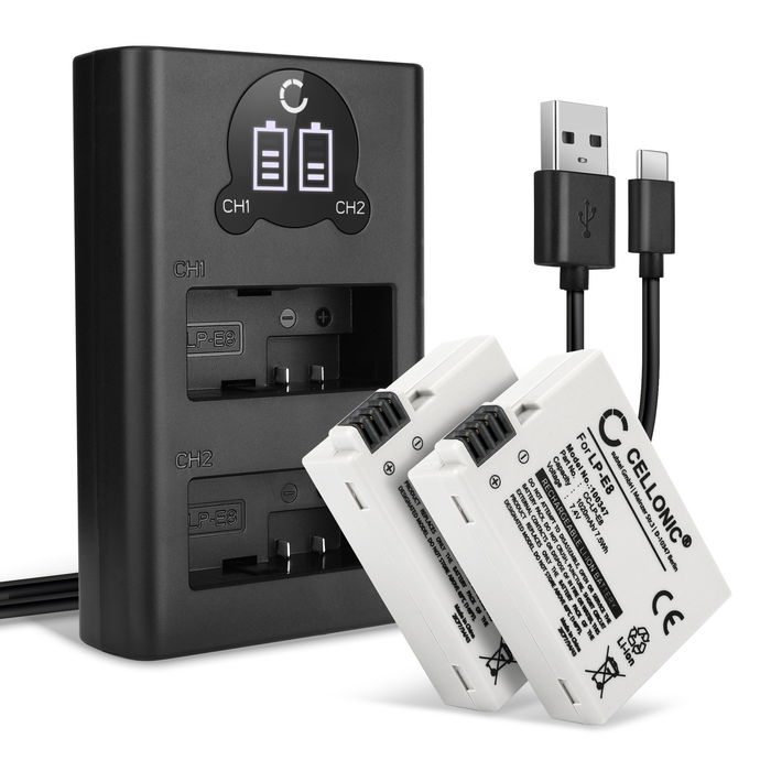 2x Canon EOS 650D Batterie + Chargeur Double 1020mAh de CELLONIC