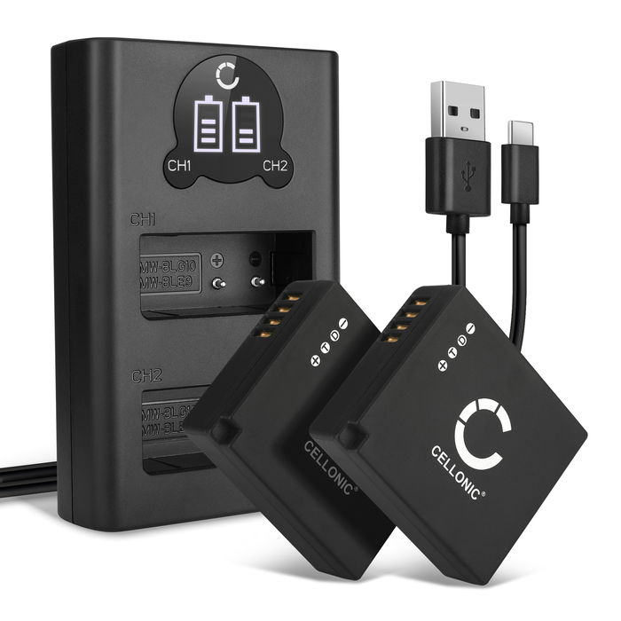 2x Panasonic Lumix DMC-TZ82 Batterie + Chargeur Double 730mAh de CELLONIC