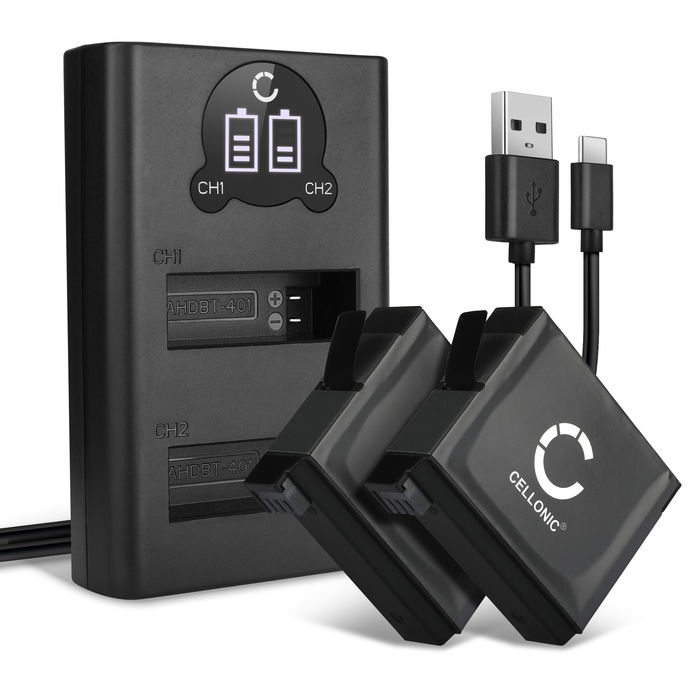 2x Batterie pour GoPro Hero 4 Black Accu 1160mAh Batterie rechange + Chargeur Double