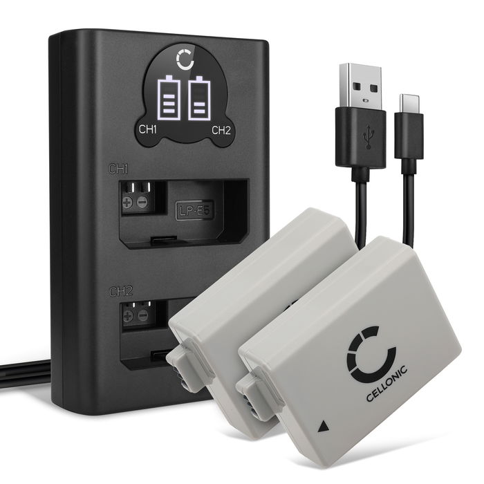 2x Canon EOS Rebel T1i Batterie + Chargeur Double 1020mAh de CELLONIC