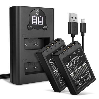 2x Batterie BLS-5 BLS-50 1000mAh + Chargeur Double BCS-1 BCS-5 pour Olympus Pen EPL7, EPL8, EPL6, EPL5, EPL4, EPL3, EPL2, Stylus 1, OM-D E-M10 Mark II, BLS-50, BCS-1