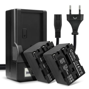 Pack de 2x batteries NP-FM50 NP-FM30 NP-FM70 NP-QM91 NP-QM71 3200mAh pour appareil photo Sony HVR-A1 HDR-SR1 HDR-HC1 GV-D1000 DCR-TRV38 -TRV20 -TRV330 -TRV285 -TRV340 -TRV345 -TRV351 -TRV355 - Avec chargeur et câble d'alimentation