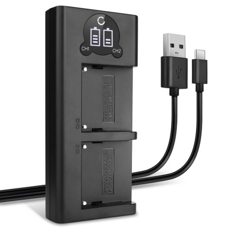 Chargeur double pour batteries NP-FM500H Sony A68 SLT-A68; Alpha 68 (α68 ILCA-68); DCR-PC6 – chargeur USB 8.4W + Câble USB de CELLONIC. Longueur du câble : 1m.