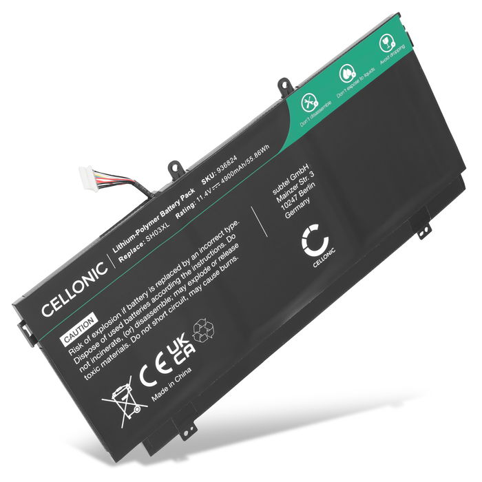 Battery for HP Spectre X360 13-W0 Series, X360 13-AC Series, Envy 13, SH03XL, SH03057XL 11.4V 4900mAh from CELLONIC
