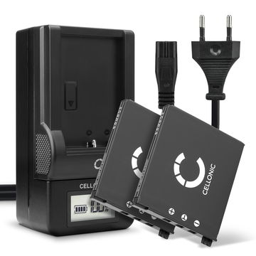 Pack de 2x batteries NP-60 720mAh pour appareil photo Casio Exilim EX-S10, -S12, EX-Z80, -Z85, EX-Z90, EX-FS10, EX-Z19, EX-Z20 - Avec chargeur BC-60L et câble d'alimentation