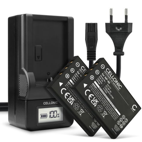 2x Batterie pour Appareils Photo Medion Life P47002, P47005, X47015, E47001 NP-60 (1180mAh, 3.7V) + Chargeur de CELLONIC