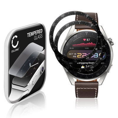 2x CELLONIC Screen Protector for Huawei Watch 3 Pro Fitness Tracker Smart Watch Face Protector - 3D Full Cover 0,33mm Full Glue 9H Tempered Glass Display Cover Crystal Clear