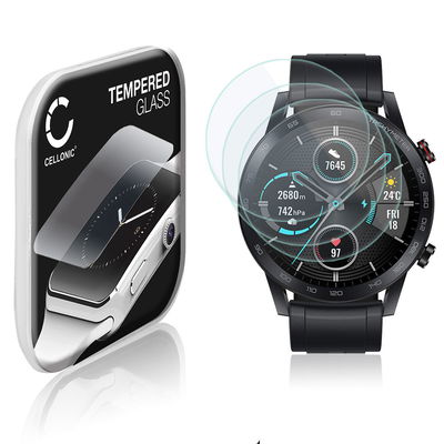 3x CELLONIC Screen Protector for Honor Magic Watch 2 (46mm) Fitness Tracker Smart Watch Face Protector - 2.5D 0,33mm Full Glue 9H Tempered Glass Display Cover Crystal Clear