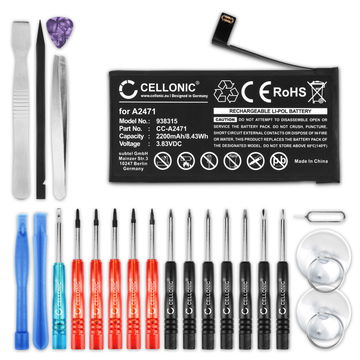 Pack batterie 2200mAh et outils pour téléphone portable Apple iPhone 12 Mini - kit pour remplacement facile d'une batterie A2471 de smartphone GSM