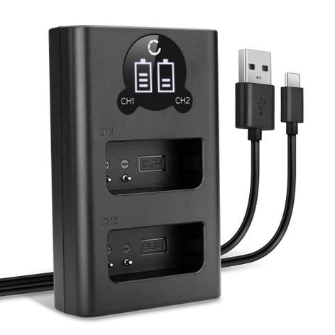 Chargeur double pour batteries BCN-1 Olympus OM-D E-M1, E-M5, E-M5 Mark II; PEN‑F + Câble USB de CELLONIC. Longueur du câble : 1m.
