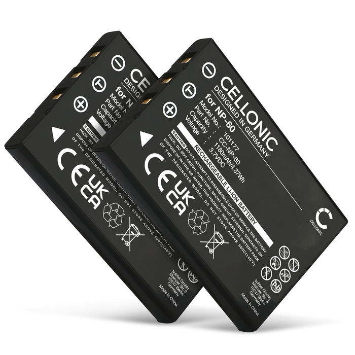 2x Battery for Samsung Digimax V700, Digimax V800, Digimax U-CA 3, Samsung SLB-1137/SLB-1037 1180mAh from CELLONIC