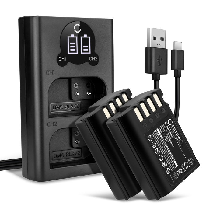 2x Panasonic DMW-BLK22 Batterie + Chargeur Double 2250mAh de CELLONIC