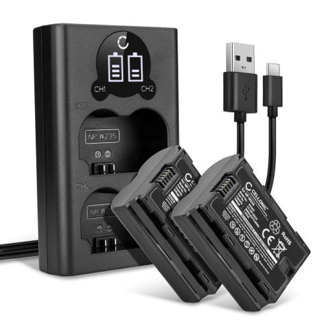 2x Battery for FujiFilm GFX100 II; GFX100S; GFX 50S II; X-H2 NP W235 (2000mAh, 7.4V) + Dual Charger from CELLONIC