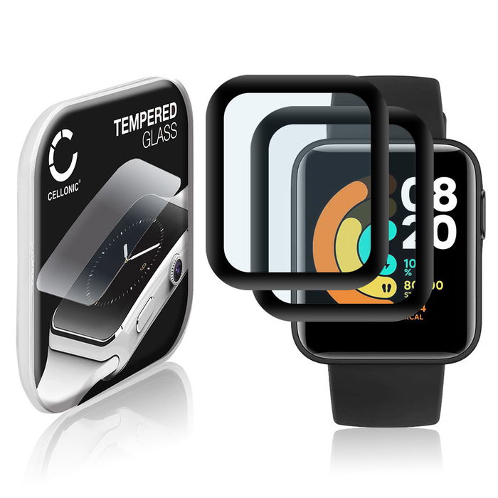2x Xiaomi Mi Watch Lite Screen Protector - 9H Tempered Glass 3D Full Cover by CELLONIC